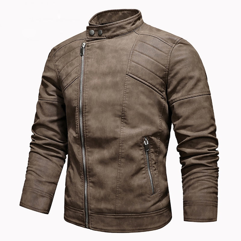 Casual Stand Collar Fleece Jackets / Vintage Men's Soft Faux Leather Motorcycle Jackets