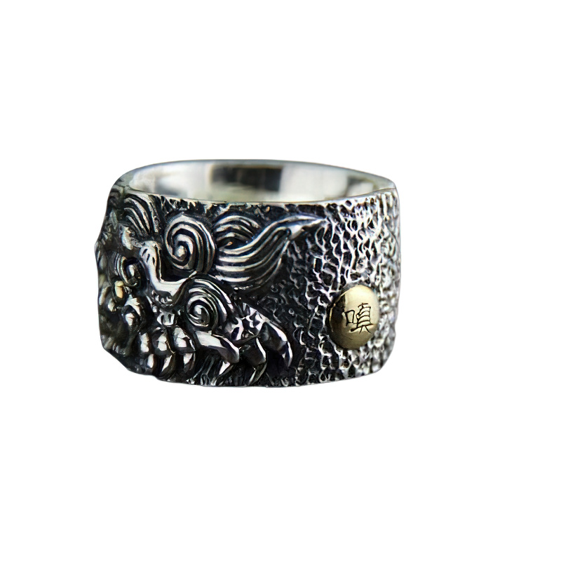 Adjustable Ring Of Mythical Animal Wild For Men / Cool Jewelry Of Pure 925 Sterling Silver