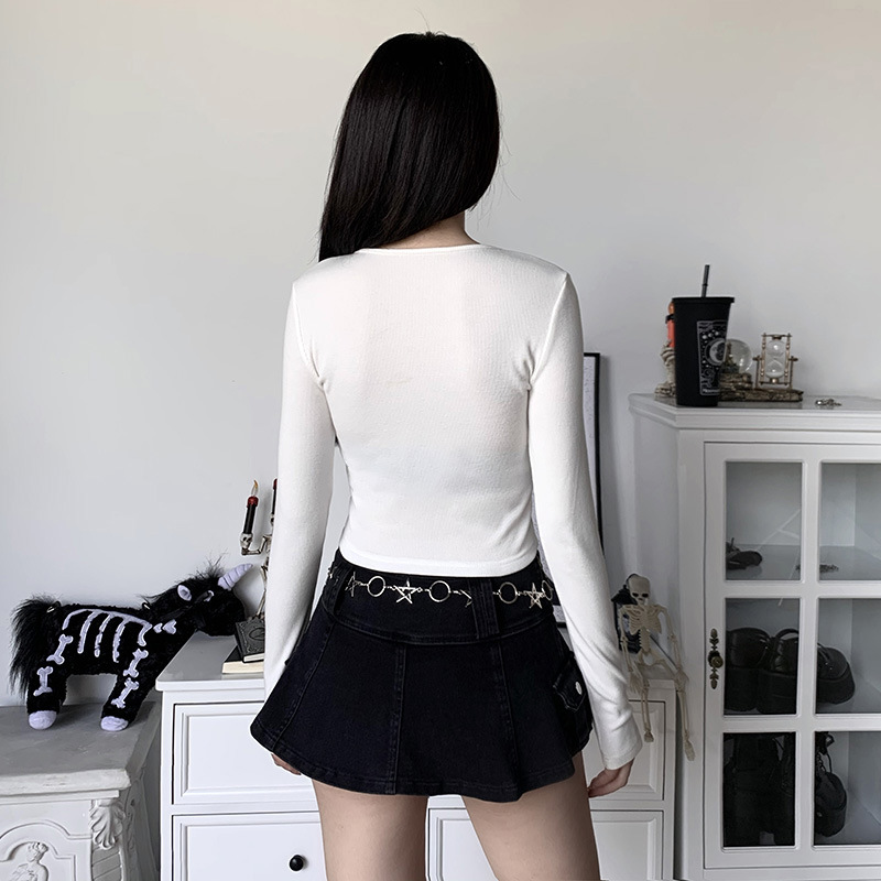 Aesthetic Women's Crop Top / Gothic Women's Top With Chain / Female Top With Butterfly Pendant