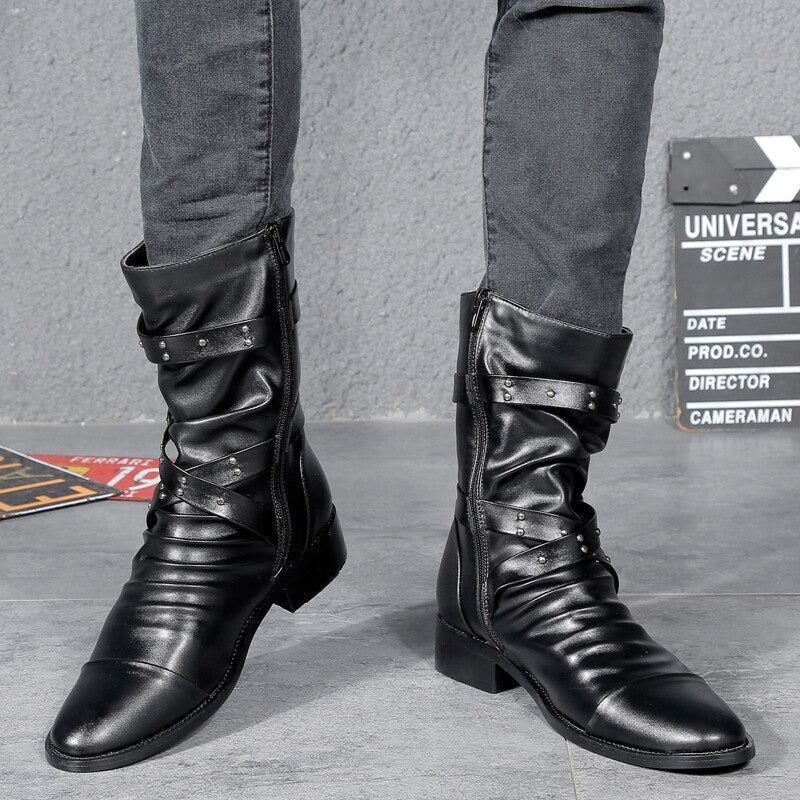 Alternative Fashion British Men Shoes / PU Leather Slip on Boots