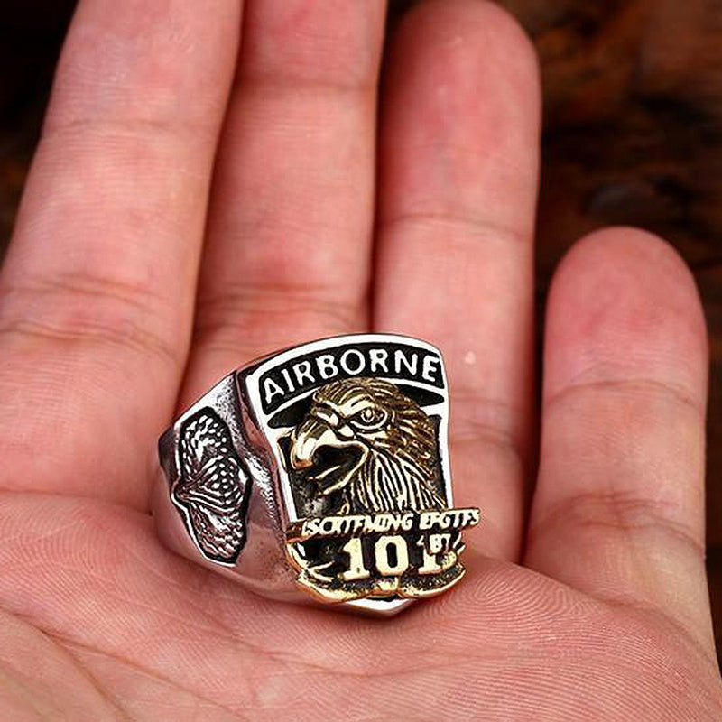 American the Airborne Screaming Eagle Stainless Steel Ring / Personality Rock Style Jewelry