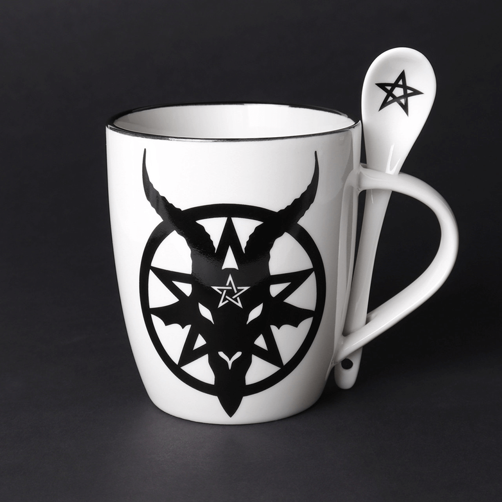 Baphomet Mug and Spoon Set with Satanic Pentagram Design
