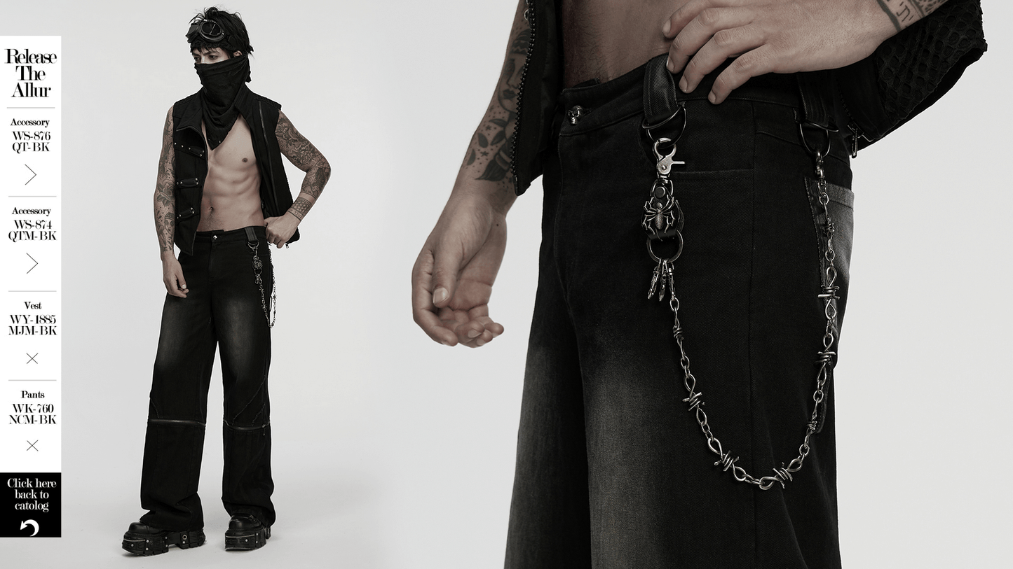Barbed Wire Chain with Spider Punk Keychain Clip