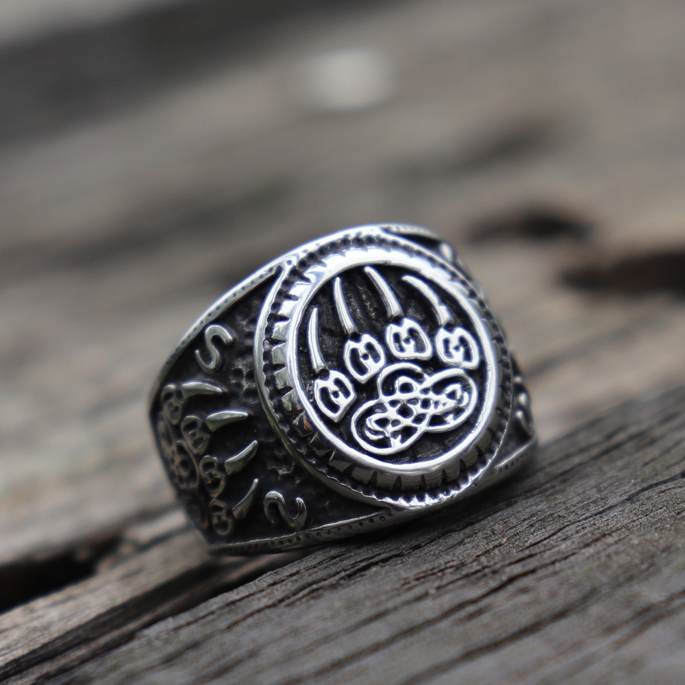 Bear Paw Stainless Steel Talisman Rings / Celtic Knot Amulet Ring / Cool Men's And Women's Jewelry