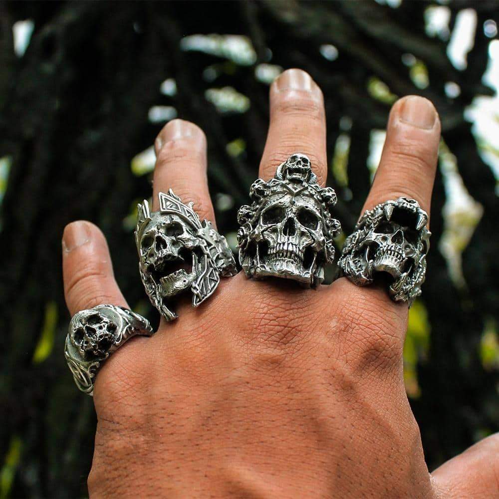 Biker Stainless Steel Rings in Rock Style / Vintage Indian Warrior Unisex Skull Jewelry