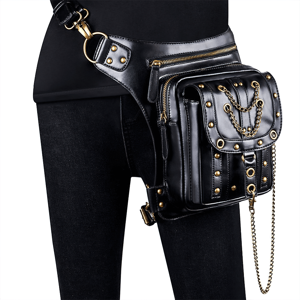 Biker Waist Shoulder Messenger Bag with Chains For Men and Women