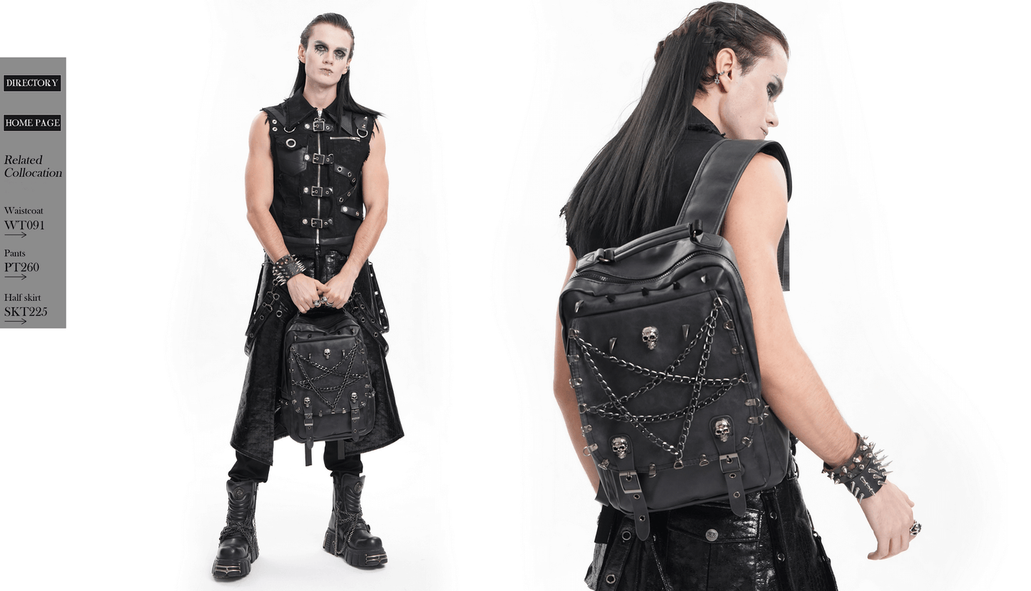 Black Chain and Skull Embellished Gothic Backpack
