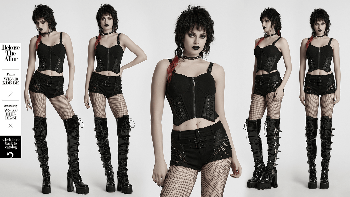 Black Cyberpunk Corset Waistcoat with Buckle Straps