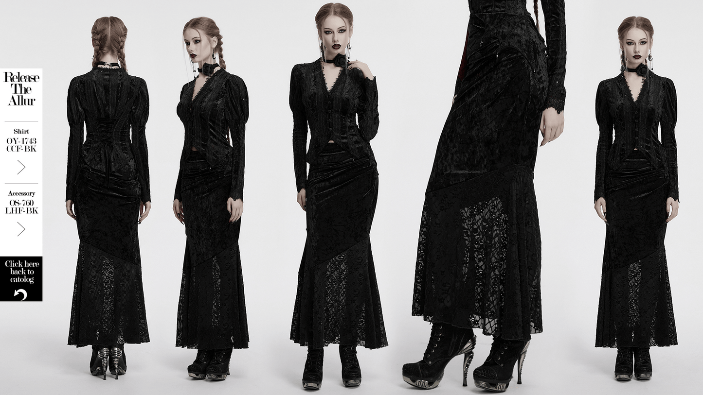 Black Elegant Lace Asymmetrical Skirt with Fishtail Design