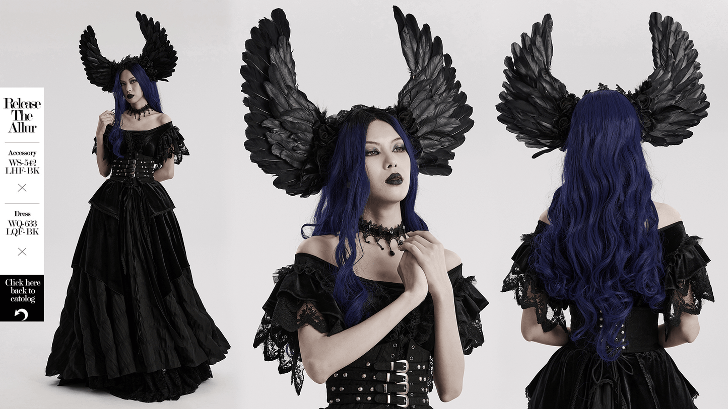 Black Feather Angel Wings Headband - Elegance Accessory