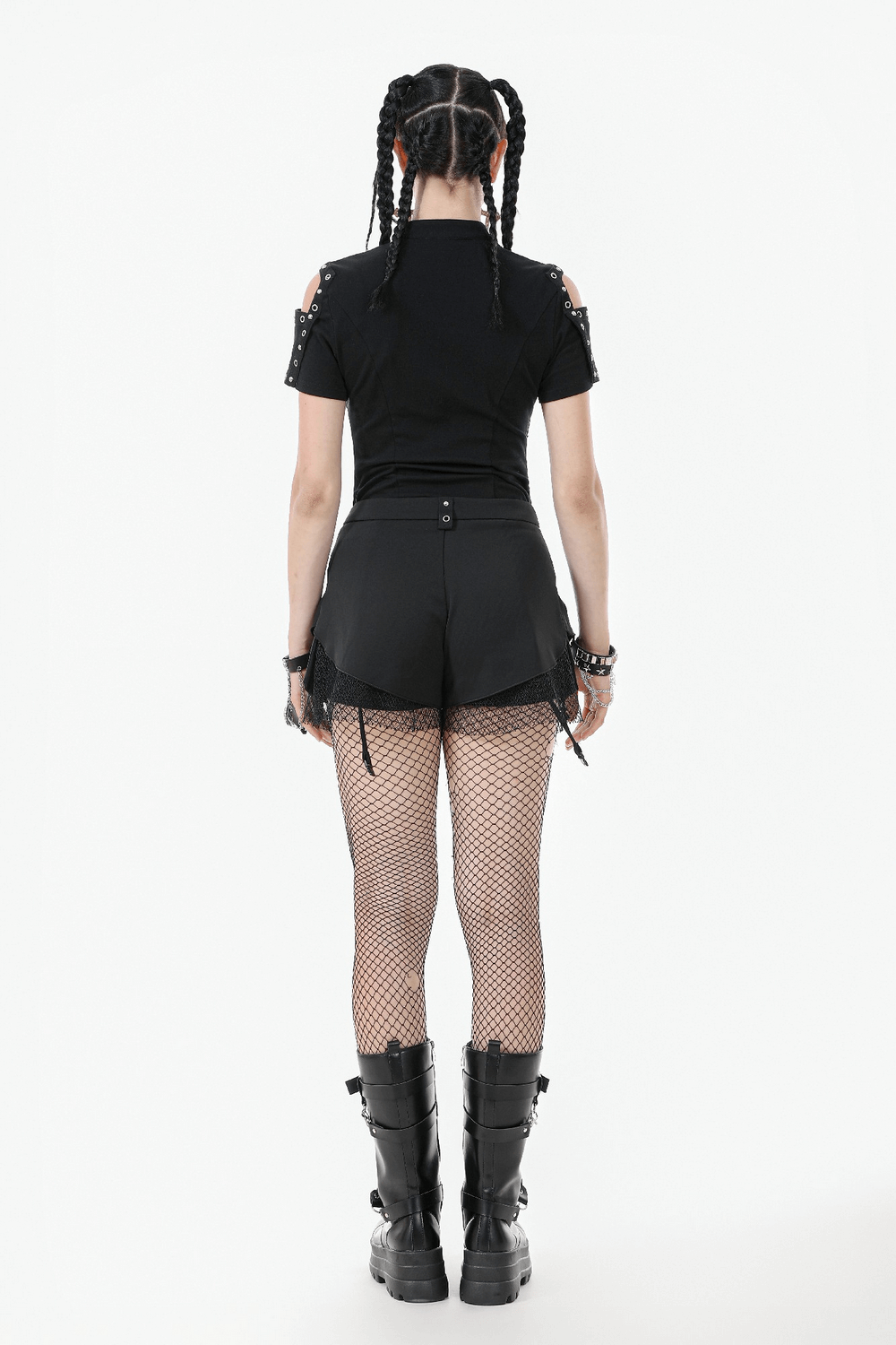 Black Gothic Shorts with Straps and Detachable Flares