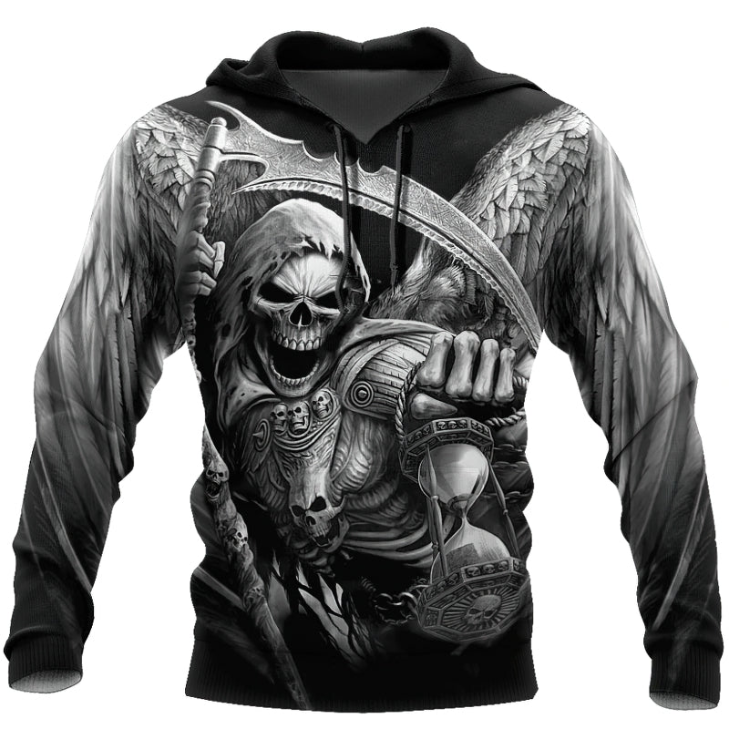 Black Hoodie with Death 3D Print / Alternative Style Skull Hoodie for Men