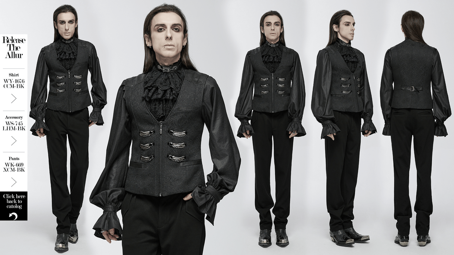 Black Jacquard Dragon Scale Gothic Waistcoat for Men
