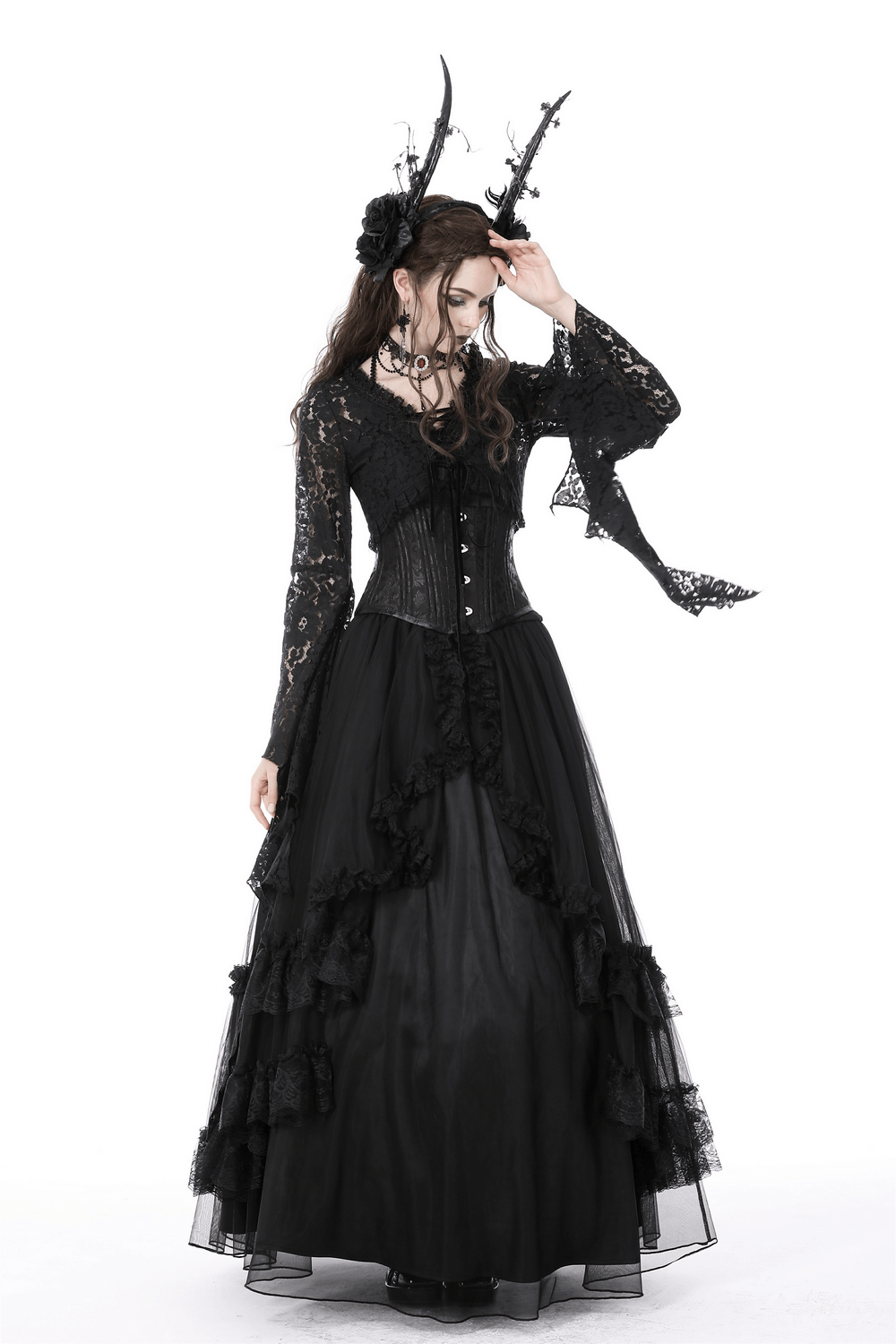 Black Lace Bolero Shrug Top with Bell Sleeves