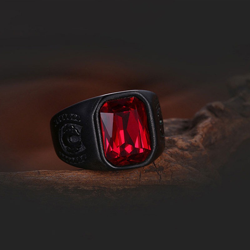 Black Stainless Steel Ring With Red Jewelry Glass / Cool Men's And Women's Finger Accessories