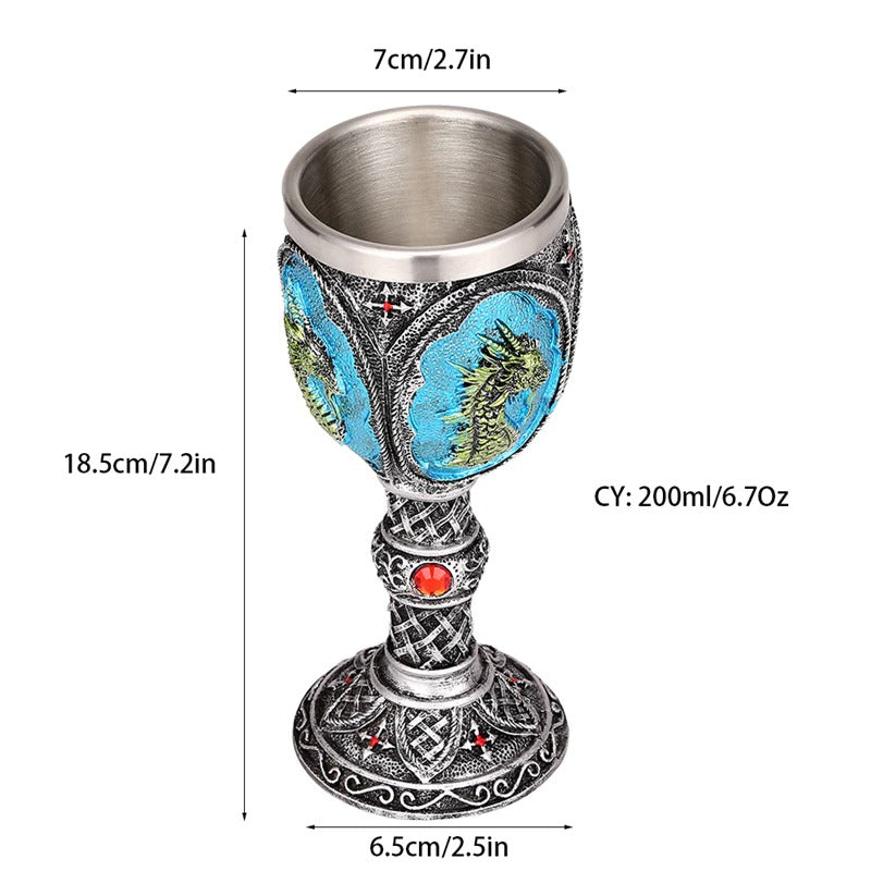 Blue Dragon Horrible Wine Glass with Stainless Steel and Resin / Vintage Style Bar Drinkware