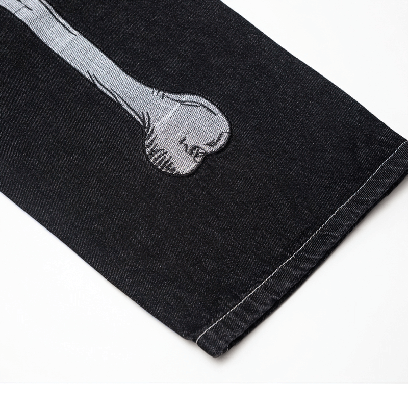 Bone Print Men's Jeans / Casual Wide Leg Straight Pants / Fashion Male Clothing