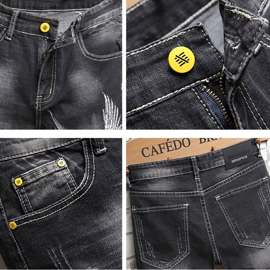 Casual Embroidery Denim Shorts for Men / Cool Knee Length Jeans Shorts