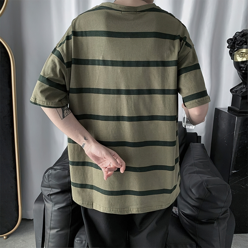 Casual Men's T Shirt / Cool Male Streetwear / Vintage Black Striped Oversized T Shirt