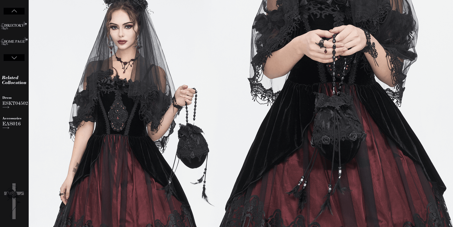 Chic Noir Bead-Chain Black Bag with Lace Detail