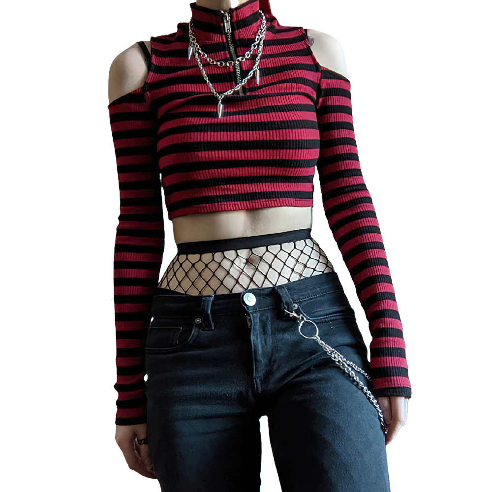 Cool Punk Long Sleeve Crop Top / Women's Zipper Crop Top / Multicolor Sexy Crop Top
