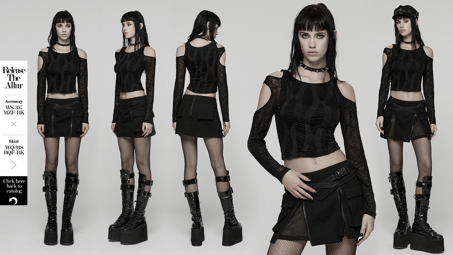 Cut Out Knit Top with Hollow Sleeved Design for Women