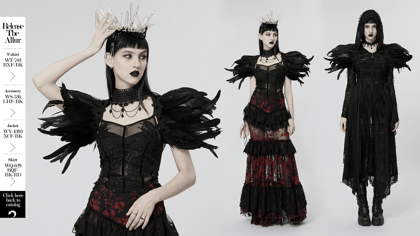 Dark Elegance: Real Feather Shoulder Accessory