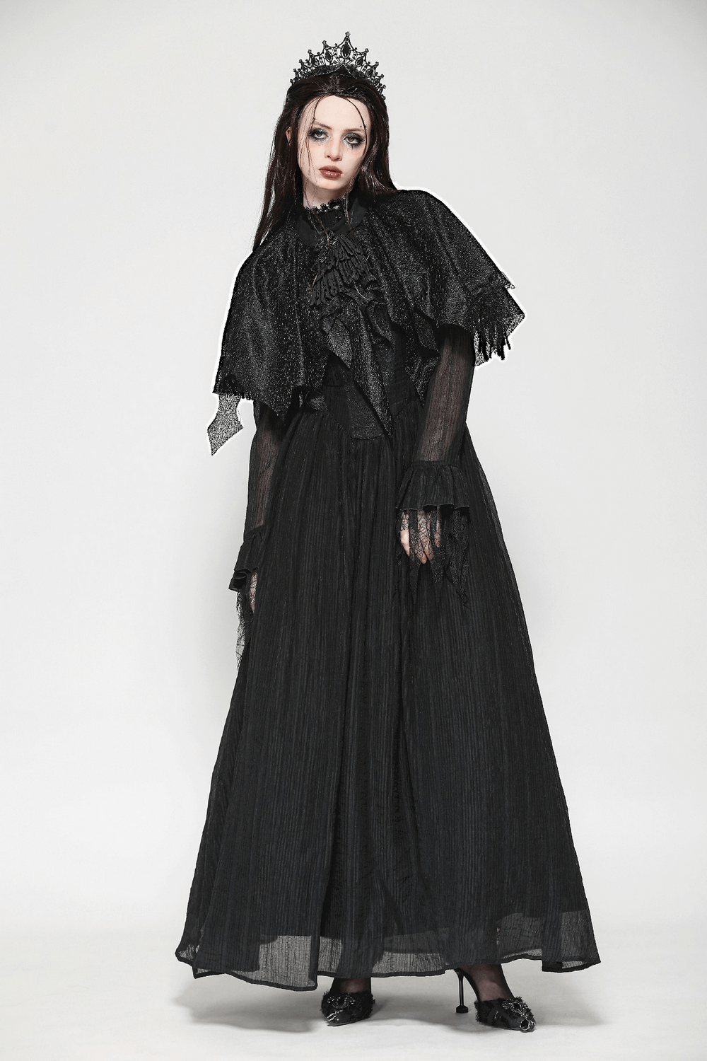 Dark Goth Fringed Cape with Lace Details for Women