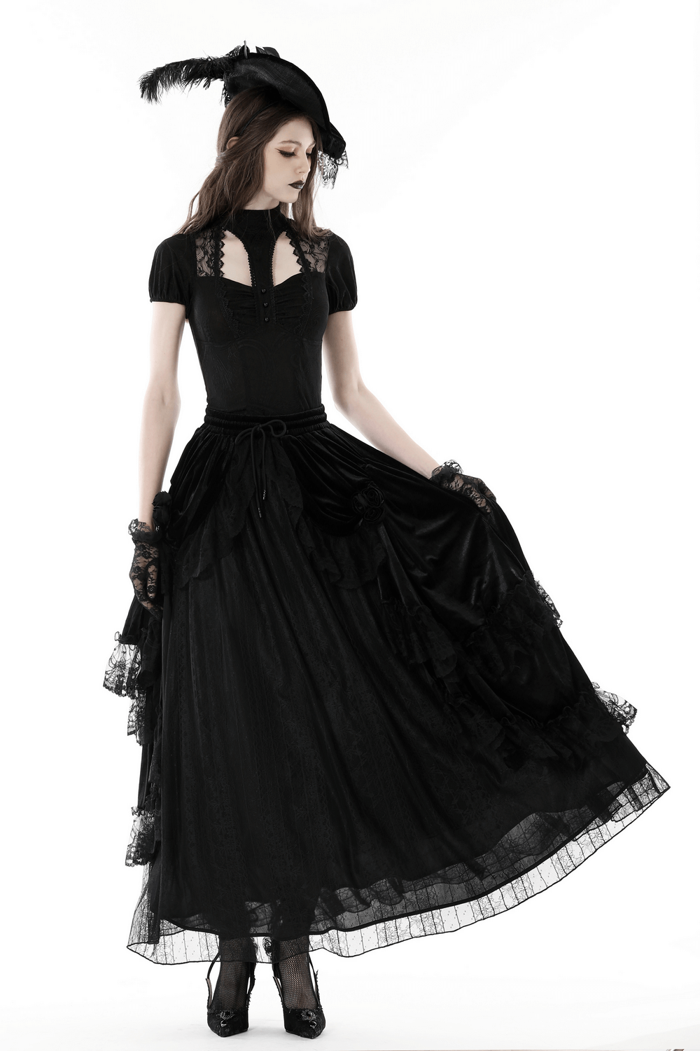 Dark Romantic Gothic Lace Top With Short Sleeves