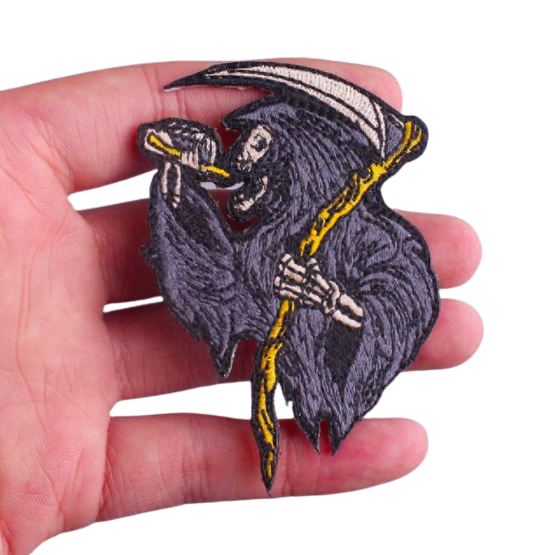 Death With Scythe And Drink Patch / Gothic Unisex Accessory For Jackets and Bags