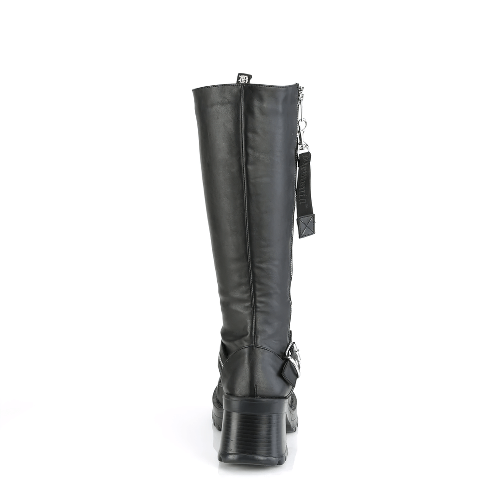 DEMONIA Edgy Lace-Up Knee Boot with Chunky Heel