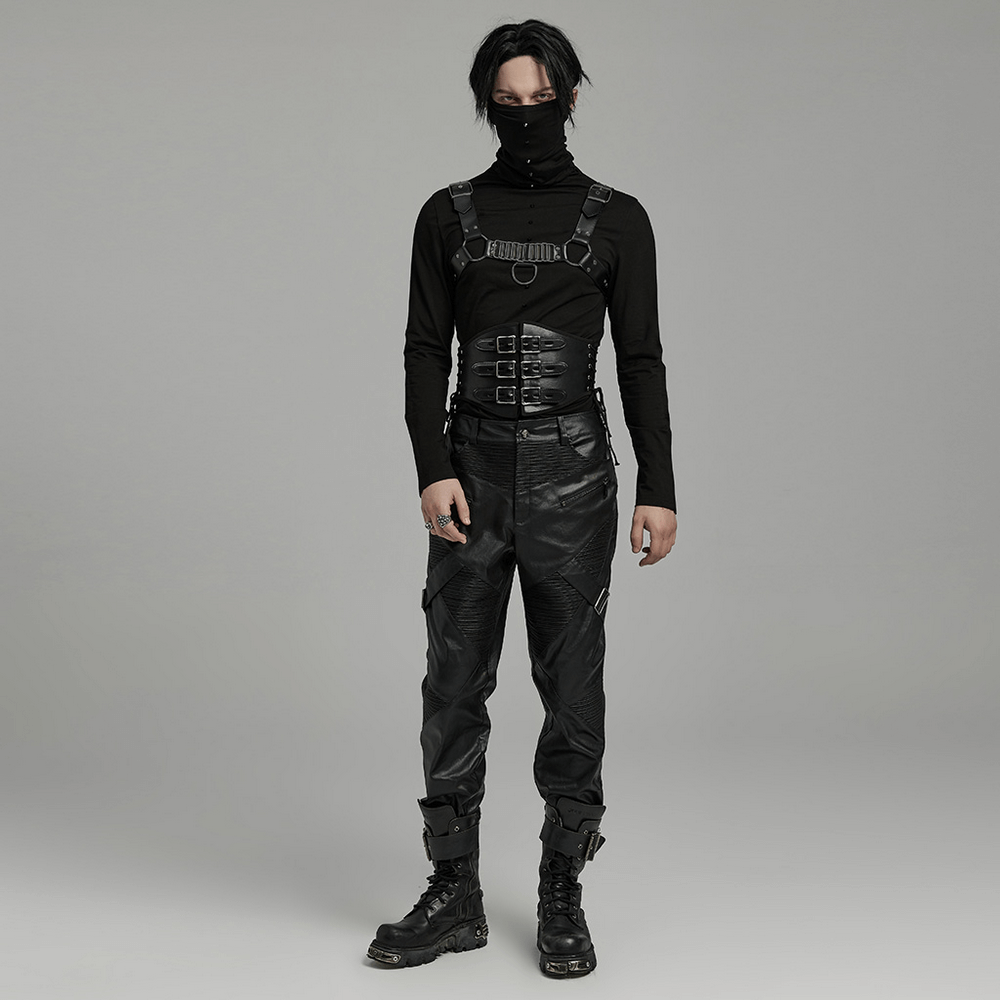 Edgy PU Leather Punk Belt with Buckles and Laces