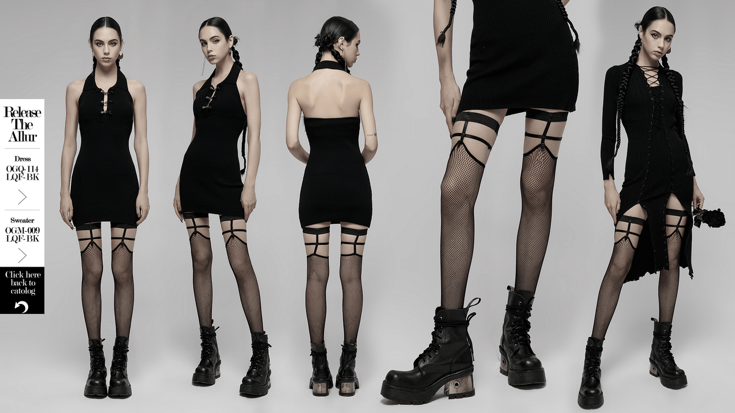 Edgy Punk Knee-High Fishnet Socks with Skull Rivets