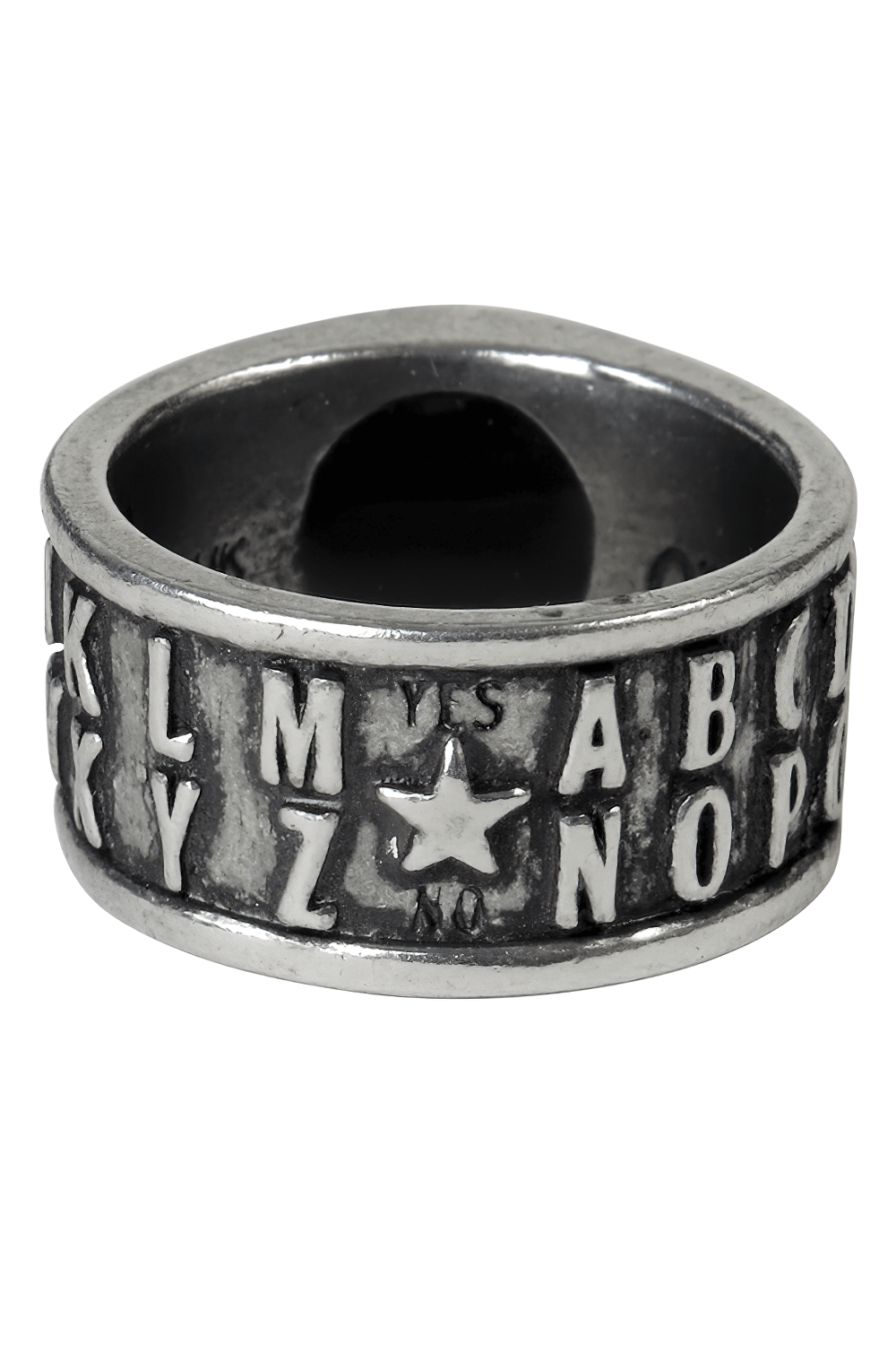 Edgy Ring with Raised Alphabet and Realistic Acrylic Eye