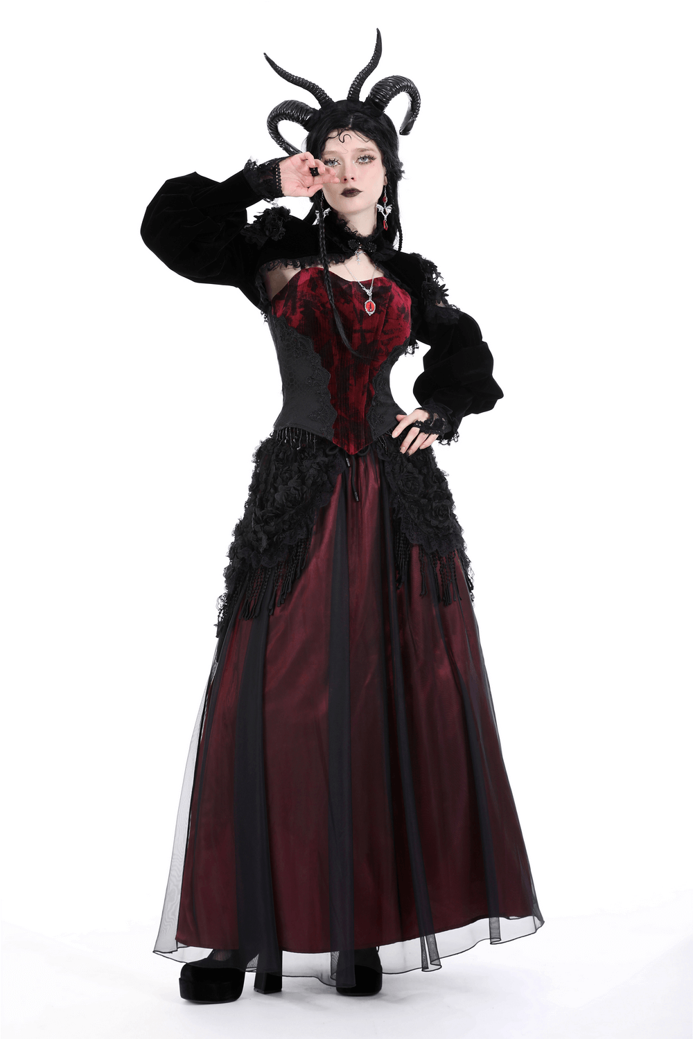 Elegant Gothic Black Velvet Bolero with Lace Trim