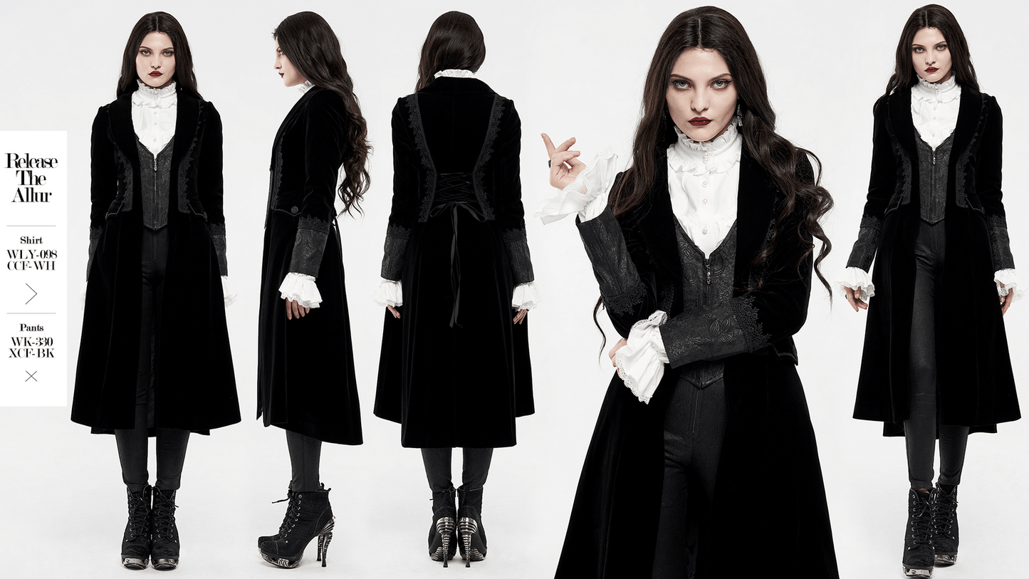 Elegant Lace-Trimmed Gothic Long Coat for Women