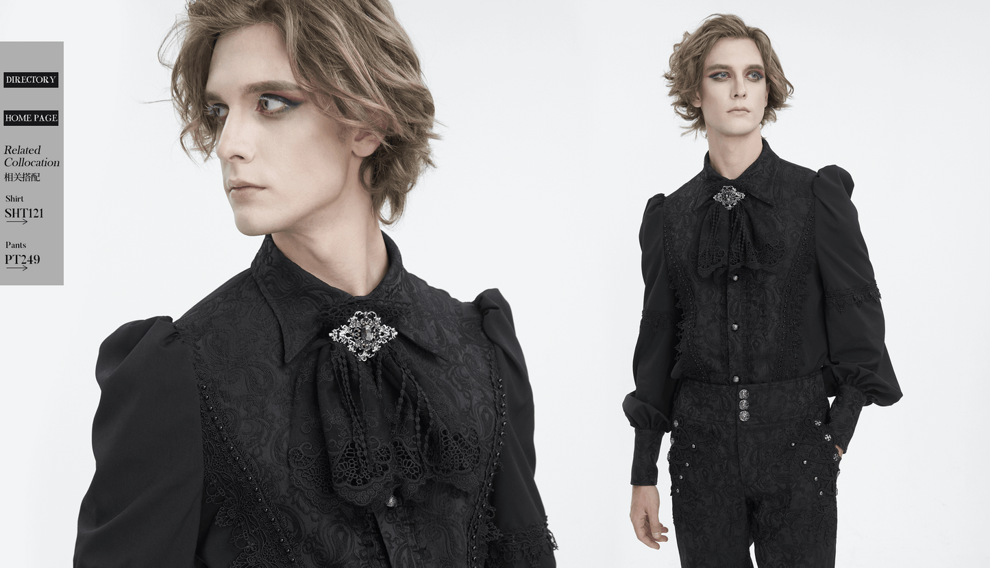 Elegant Men's Gothic Lace Collar with Jewel Detail