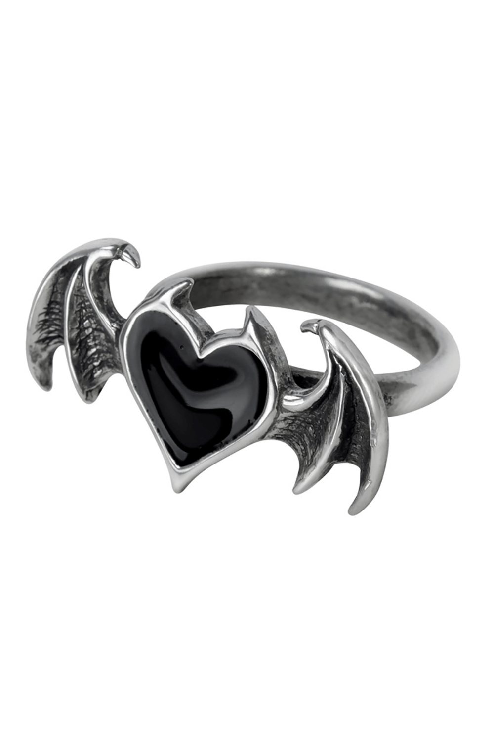 Enchant Black Heart Ring with Bat Wings Design