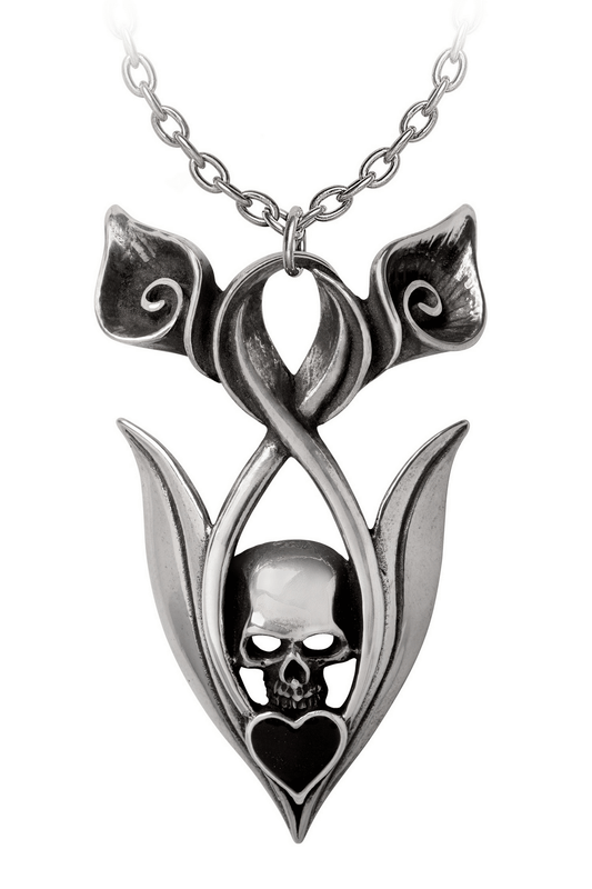 "Eternal Peace" Skull and Lily Pendant with Satin Ribbon