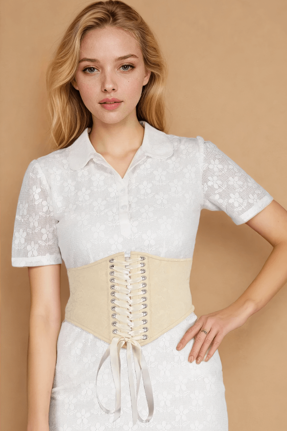 Fashion Brocade Corset Belt with Front Lacing and Back Zip