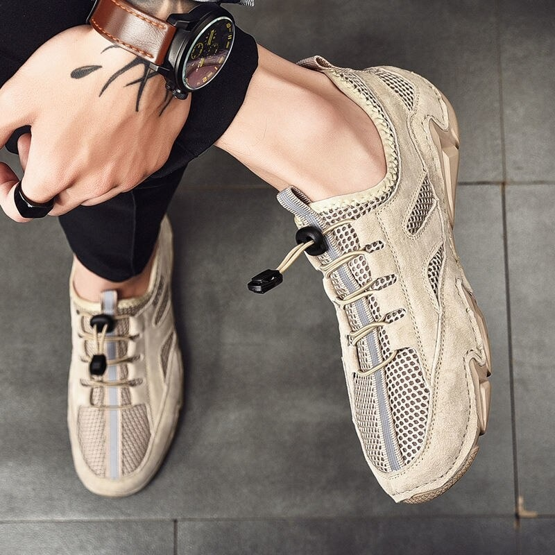 Fashion Casual Shoes Leather with mesh inserts for Men / Flat Sneakers Breathable