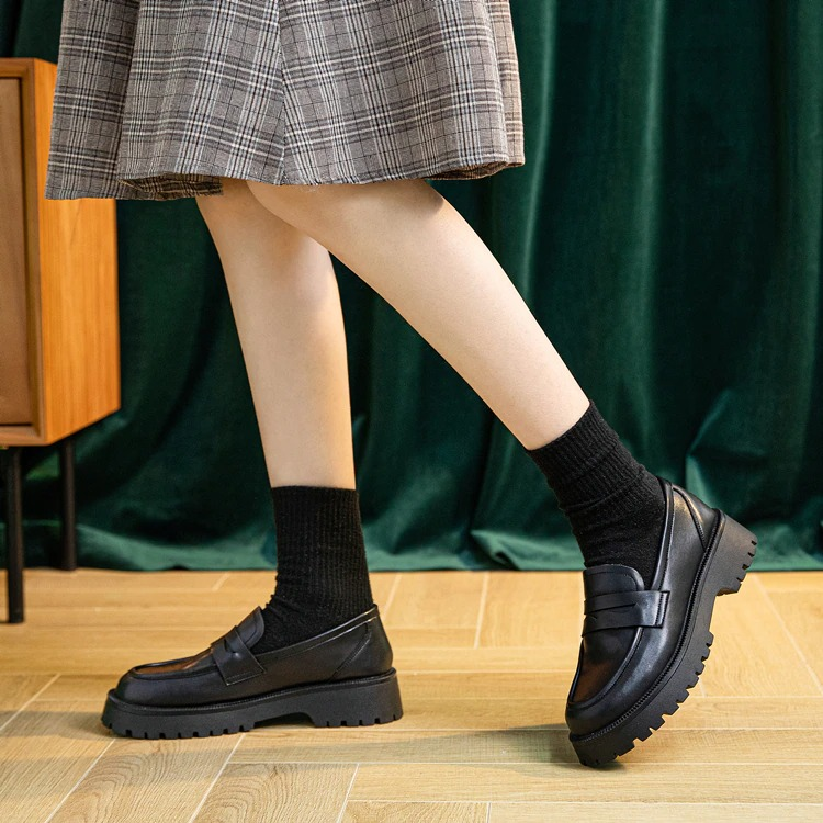 Fashion Female Genuine Leather Shoes / Casual Spring Loafers Thick-soled British Style