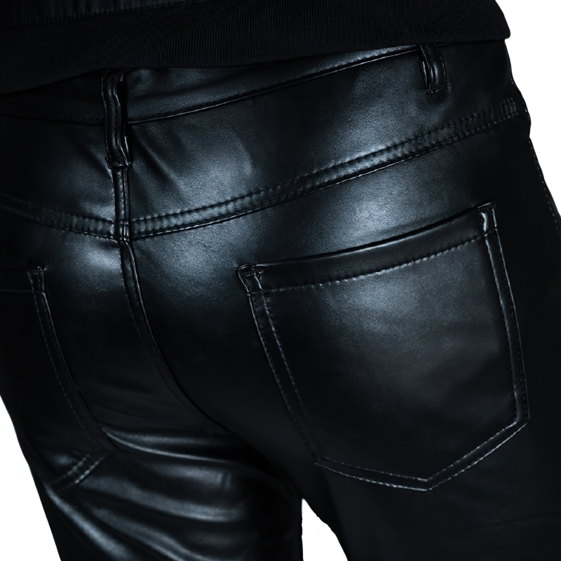 Fashion Male Skinny Biker Faux Leather Pants / Motorcycle Trousers For Men