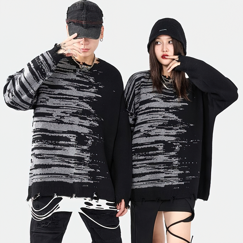 Fashion Patchwork Knitted Oversized Long Sleeve Sweaters / Streetwear Clothes for Men