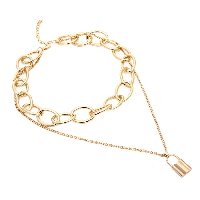 Fashion Punk Chain Necklace for Women / Chunky Chain with Lock Pendant