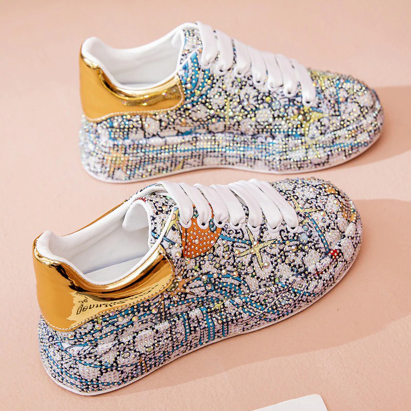 Fashion Women Sneakers Platform / Women's Color Shiny Shoes with Rhinestone