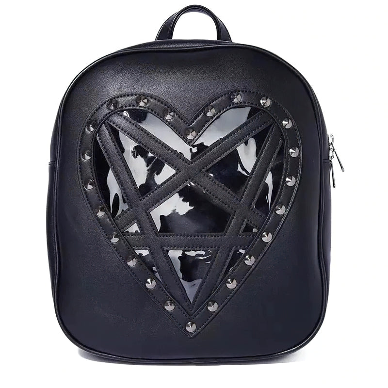 Fashion Women's Black Bags In Gothic Style / Transparent Backpack Bags With Heart Design