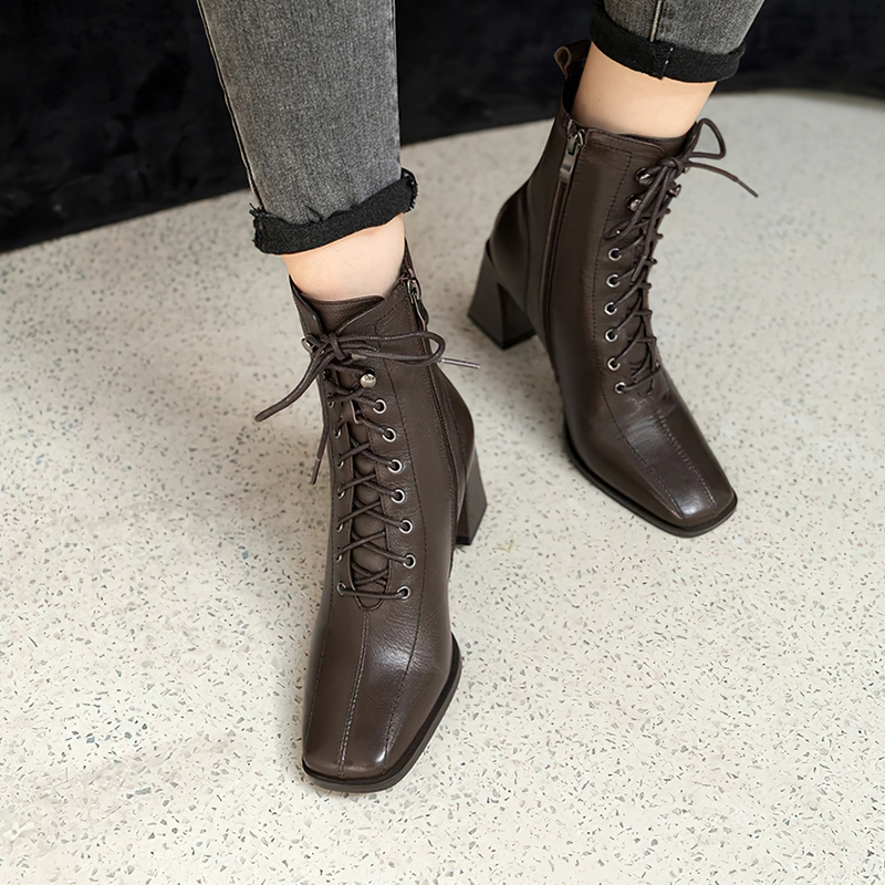 Fashion Women's Heels Ankle Boots / Luxury Ladies Soft Genuine Leather Boots