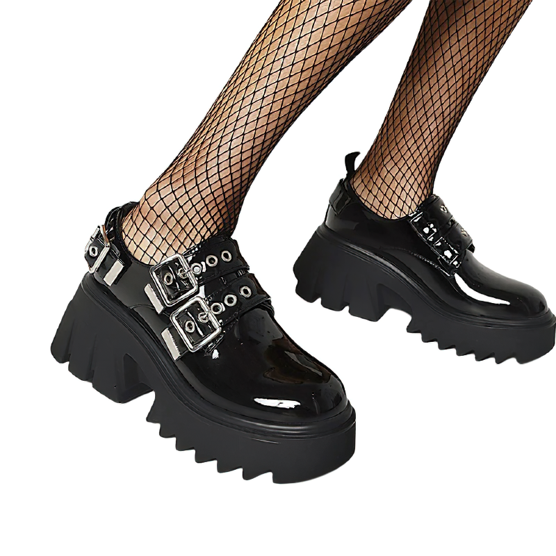 Fashion Women's Shoes / Female Gothic Footwear / Pumps Slip-On With Metal Buckles