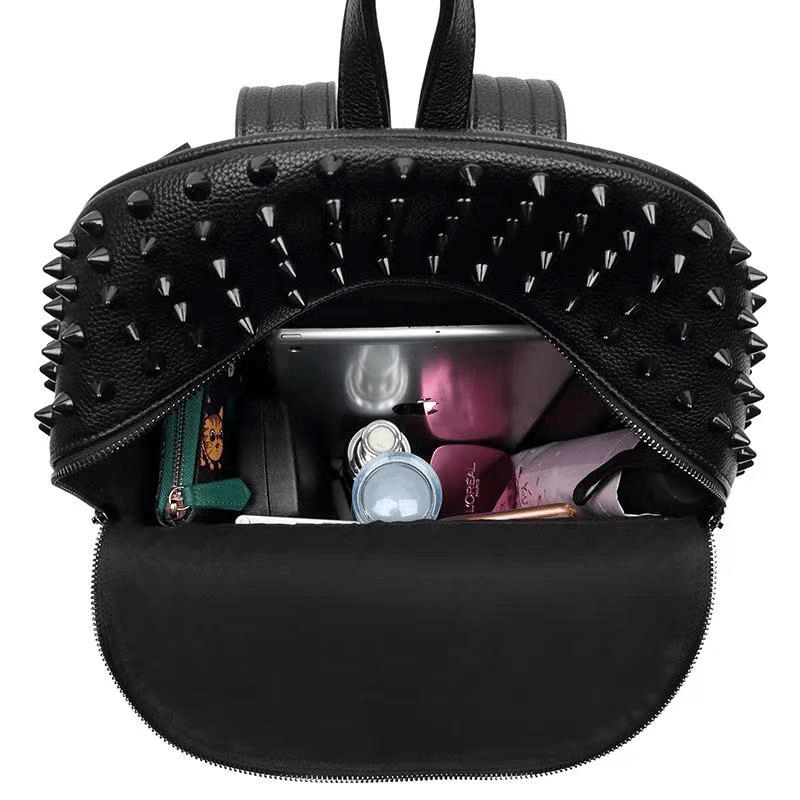 Fashion Ziper Studed Black Backpack / Casual Rivets Traveling Backpack